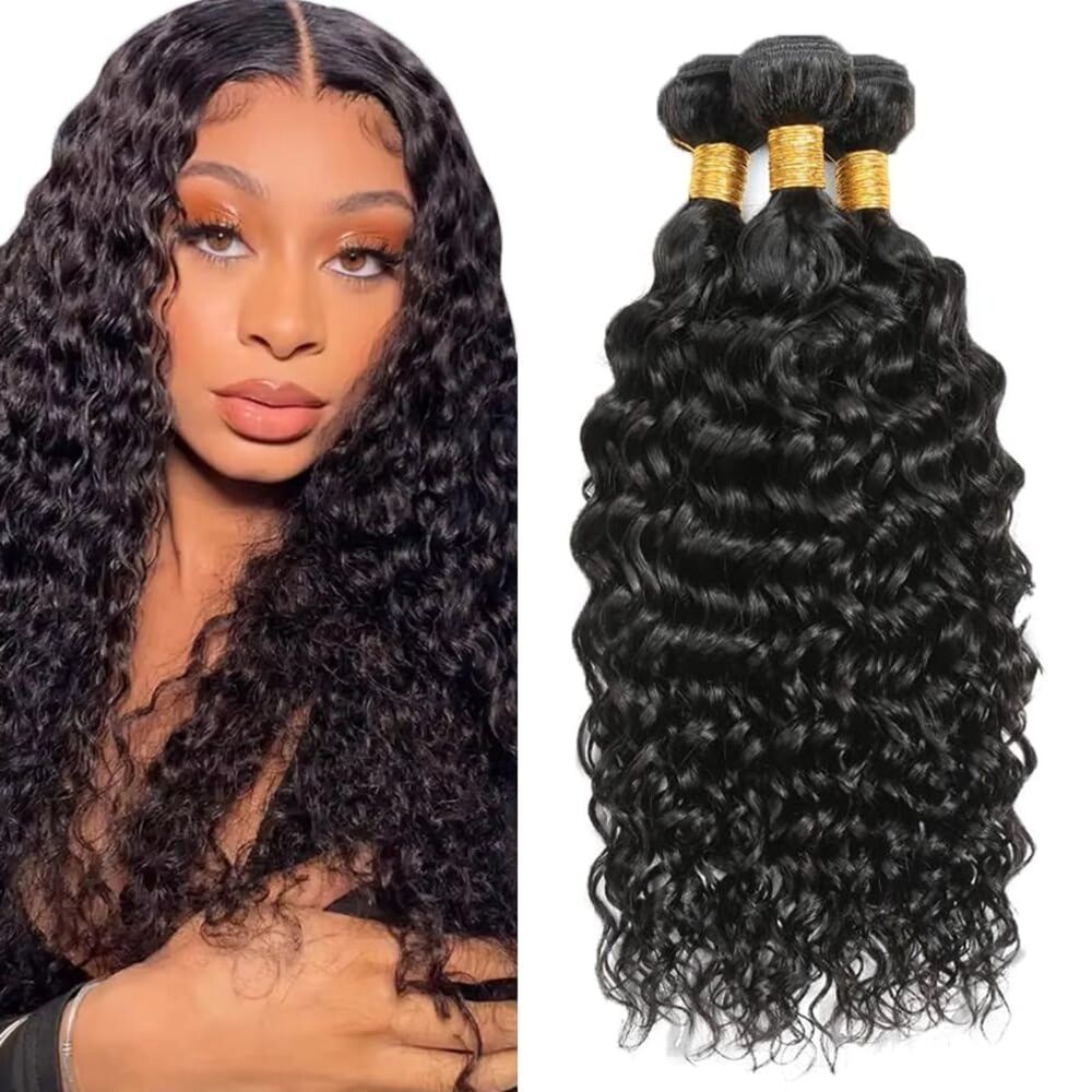 100% Brazilian Virgin Human Hair 3 Bundles - Water Wave 14 16 18 Inch 1B
